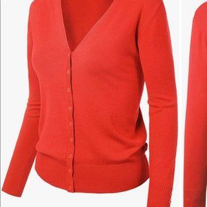 Old Navy Button Down V-Neck Cardigan Sweater Bright Red Lightweight Sz M
